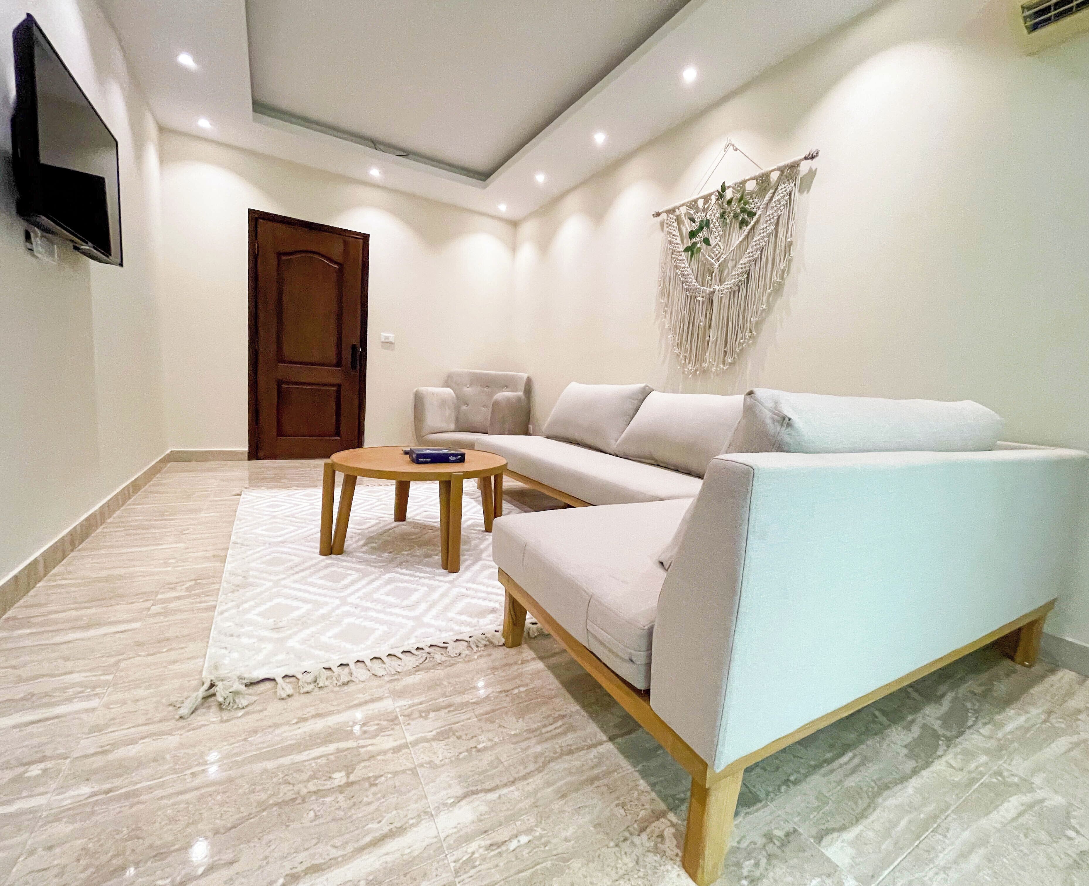 公寓, 1 张特大床, 花园景观 | 起居区