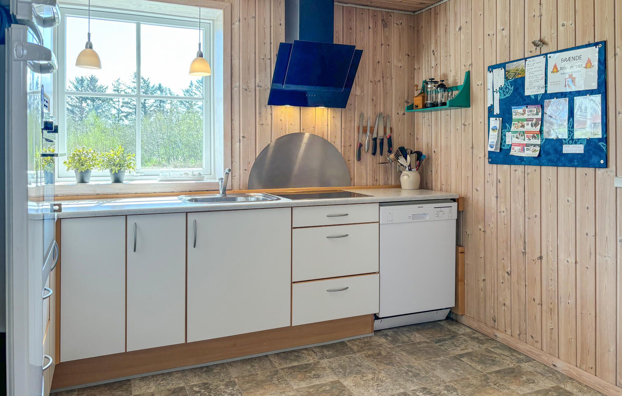 Fridge, stovetop, dishwasher, coffee/tea maker