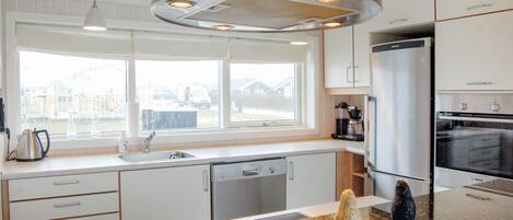 Fridge, dishwasher, coffee/tea maker