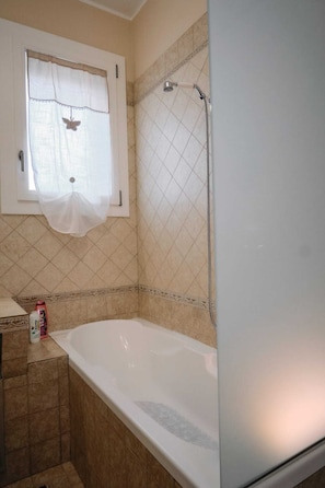 Regadera, secadora de cabello, bidet, toallas