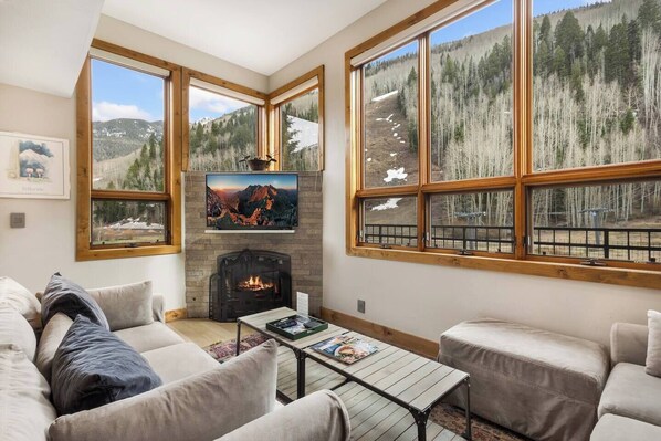 TV, fireplace