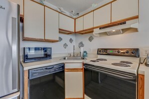 Fridge, microwave, oven, dishwasher