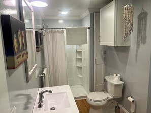 Secador de cabelo, toalhas de banho, sabonete, papel higiênico