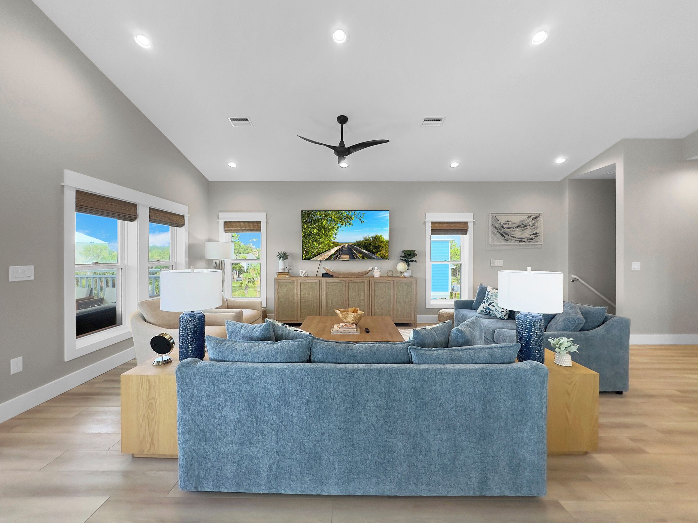 Smart TV, fireplace, table tennis, books