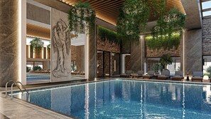 Piscina coberta, piscina a l'aire lliure de temporada i para-sols 