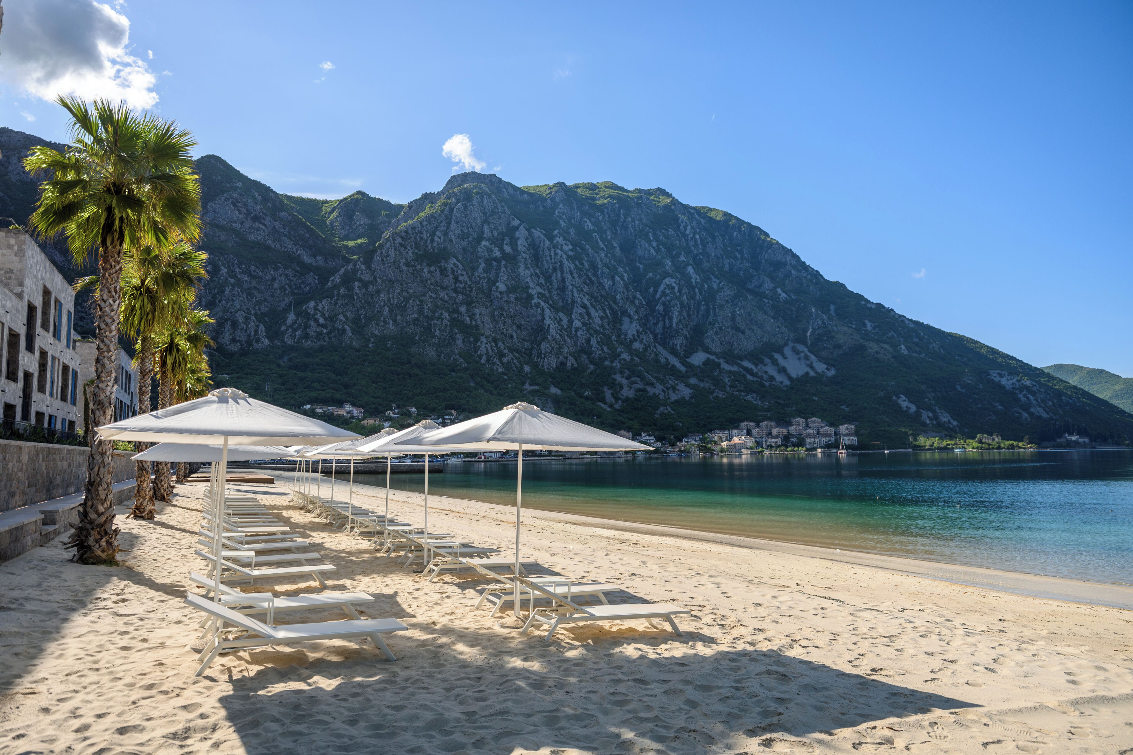 Private beach, sun loungers, beach umbrellas, beach towels