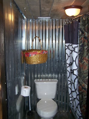 Shower, hair dryer, shampoo