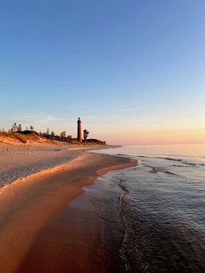 Beach nearby, sun loungers