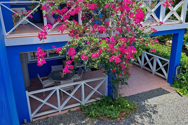 Aerial view of parking and patio