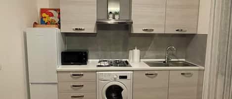 Kühlschrank, Mikrowelle, Herdplatte, Geschirrspüler