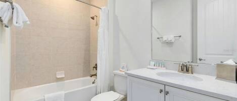 Shower, eco-friendly toiletries, hair dryer, towels