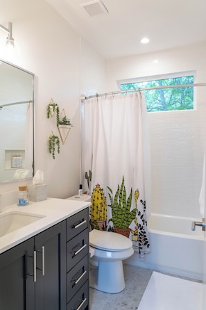 Hair dryer, bidet, towels, soap