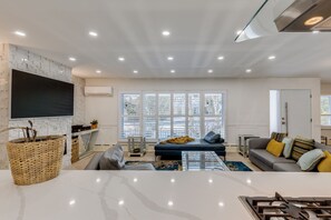 TV, fireplace