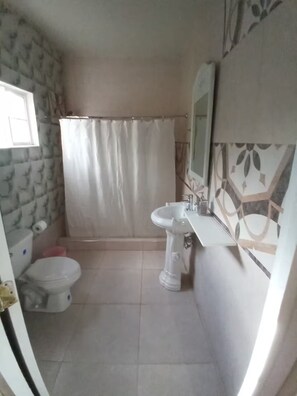 Ducha, toallas, jabón, papel higiénico