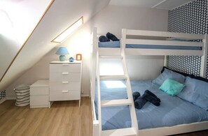 2 bedrooms, iron/ironing board, travel crib, bed sheets