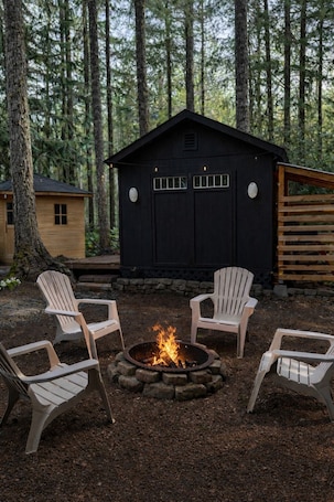 Property grounds. Wellness Retreat at Lake Cushman. Sauna, Cold Plunge, Fire Pit