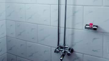 Combined shower/bathtub, free toiletries, hair dryer, towels