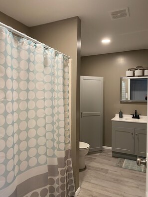 Shower, hair dryer, towels, soap - Charming pet friendly house in the Finger Lakes nestled in Keuka Park, NY. (Keuka Park)