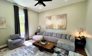 Smart TV, fireplace, video games, table football