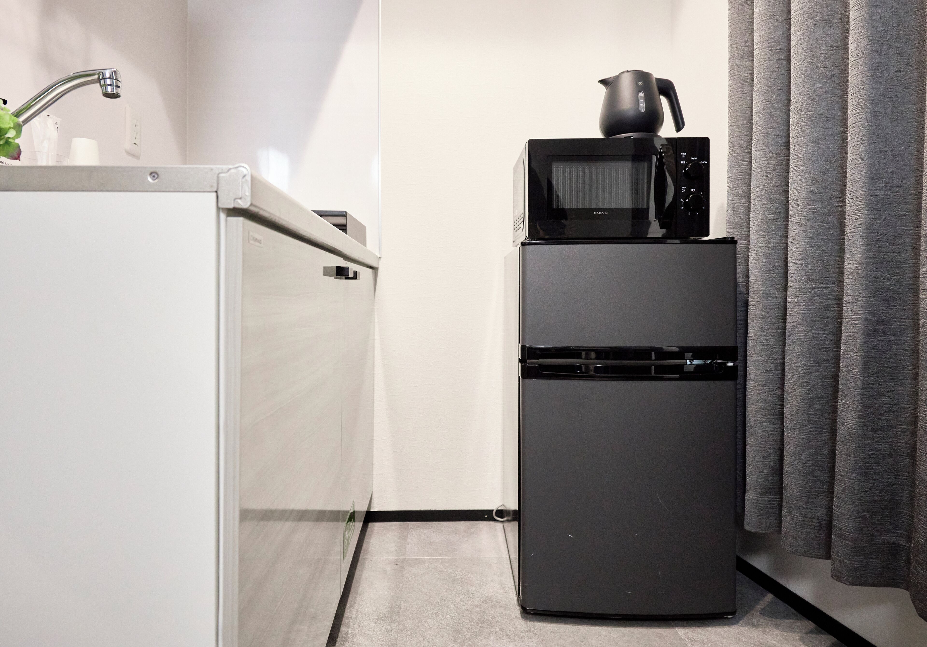 Mini-fridge, microwave, eco-friendly cleaning products