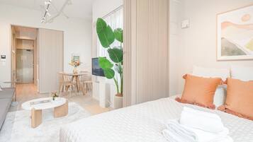 Apartment, Multiple Beds, Kitchen, City View (502) | 1 bedroom, desk, laptop workspace, iron/ironing board