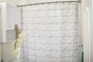 Hair dryer, towels, shampoo