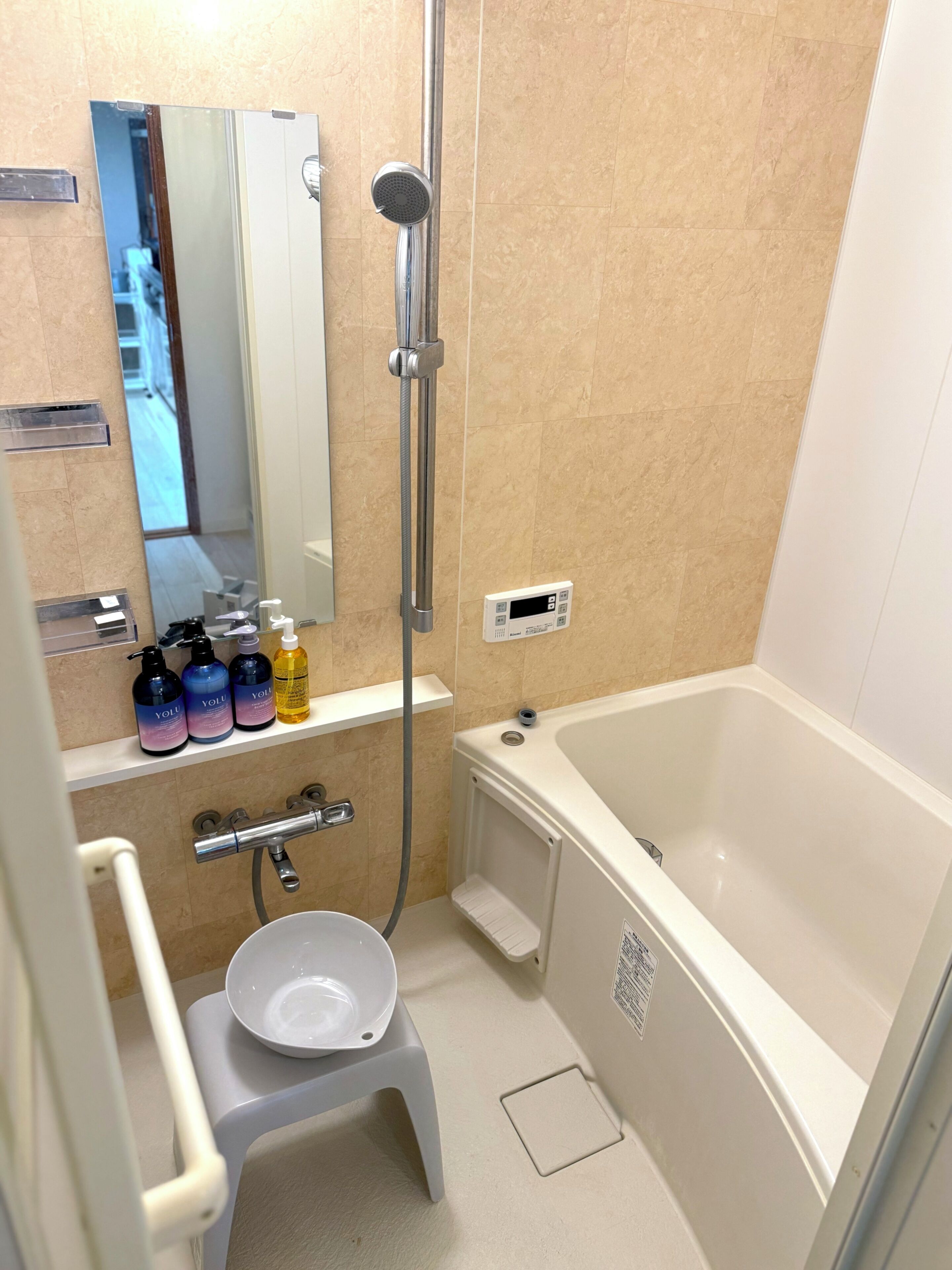 Hair dryer, bidet, towels, soap