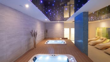 Sauna, hot tub, steam room, mud baths, massages