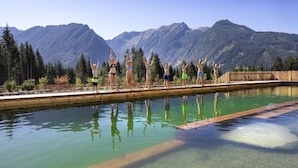 A swimming pool with a mountain backdrop. - Chalet near Ski Lift with Garden (Neukirchen)