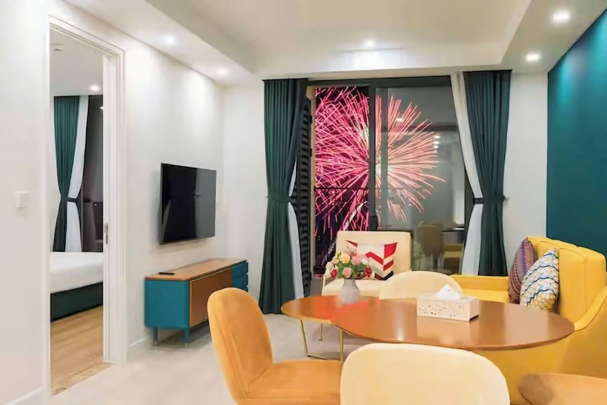 Luxury Apartment, Balcony, Beach View | Living area | 50-inch flat-screen TV with satellite channels