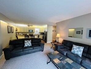 Smart TV, fireplace, DVD player