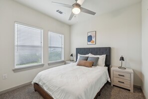 2 bedrooms, desk, iron/ironing board, travel cot
