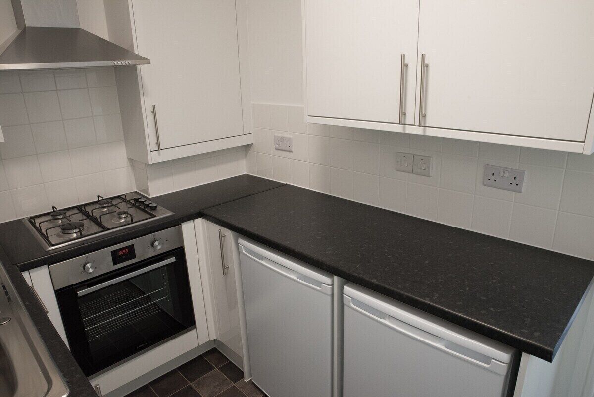 Fridge, microwave, oven, cookware/dishes/utensils