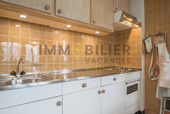 Kühlschrank, Ofen, Herdplatte, Kochgeschirr/Geschirr/Besteck