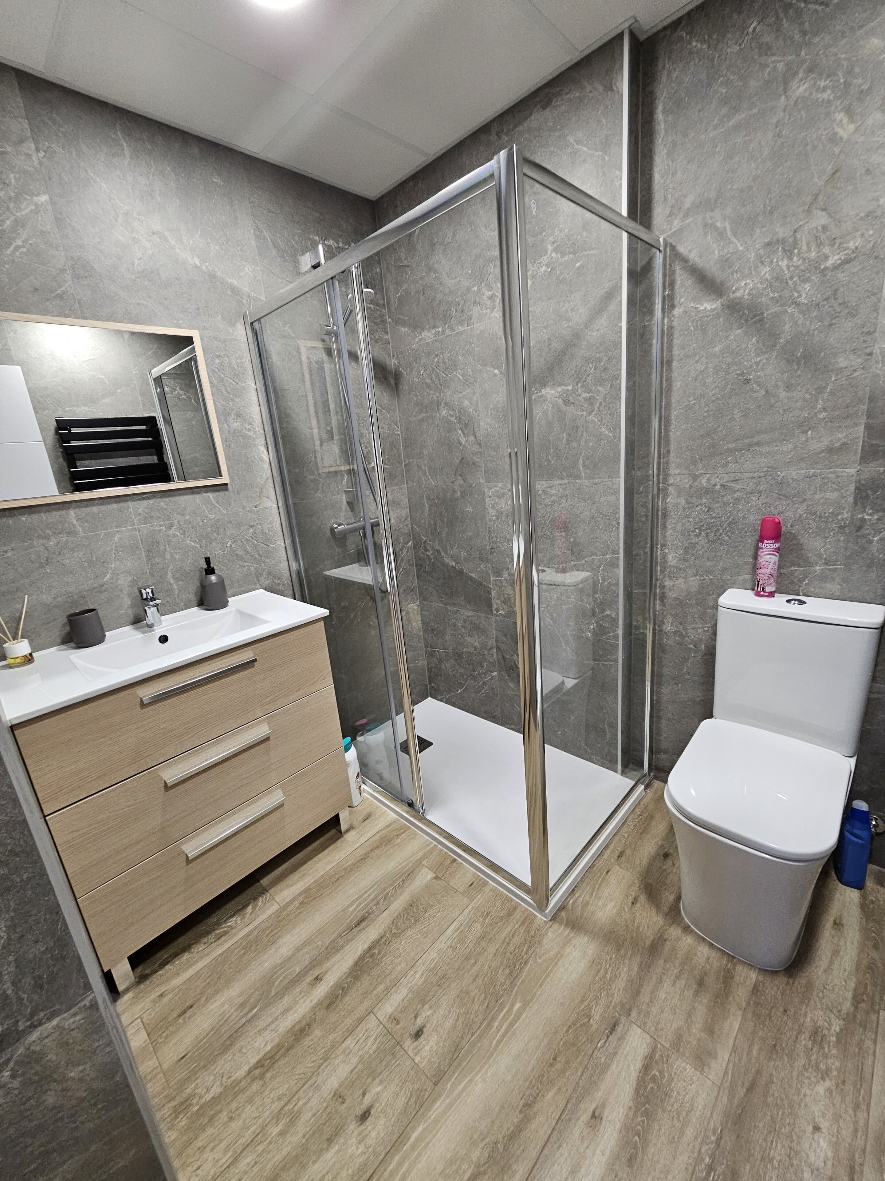 Apartamento conforto, 1 cama de casal e sofá-cama, para não fumantes, banheiro privativo | Banheiro | Chuveiro, produtos de toalete grátis, secador de cabelo 