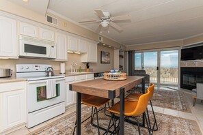 Fridge, microwave, coffee/tea maker, toaster