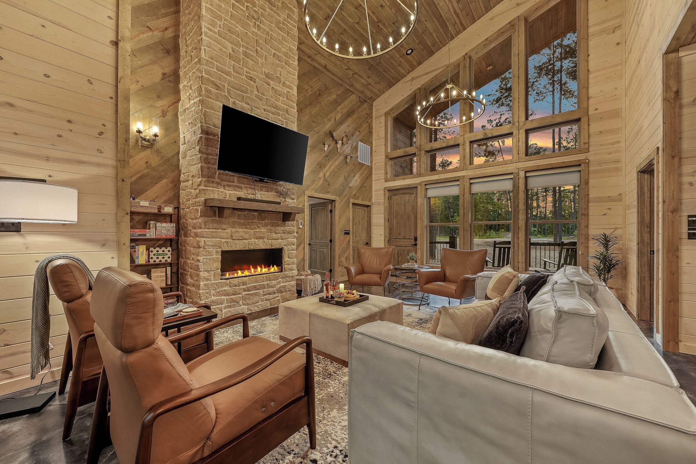 Smart TV, fireplace, video games, foosball