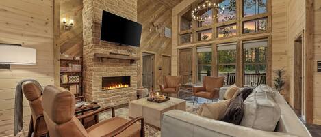 Smart TV, fireplace, video games, table football