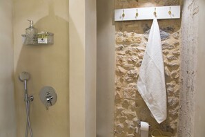 Regadera, secadora de cabello, bidet, toallas 