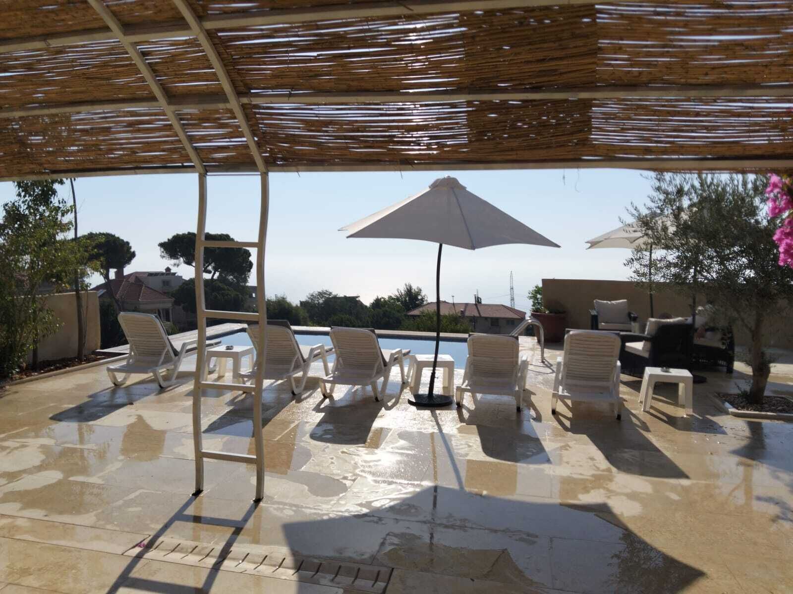 Seasonal outdoor pool, pool umbrellas, sun loungers