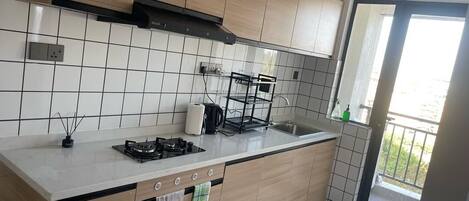 Fridge, microwave, oven, electric kettle