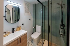 Hair dryer, soap, toilet paper