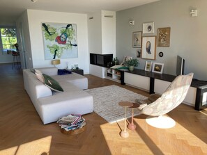 Smart TV, fireplace, computer monitors