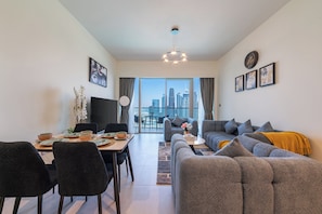 Apartment, 2 Bedrooms, Balcony, City View | Living area - NYE Burj Khalifa & Fountain View Skyline Stay (Dubai)