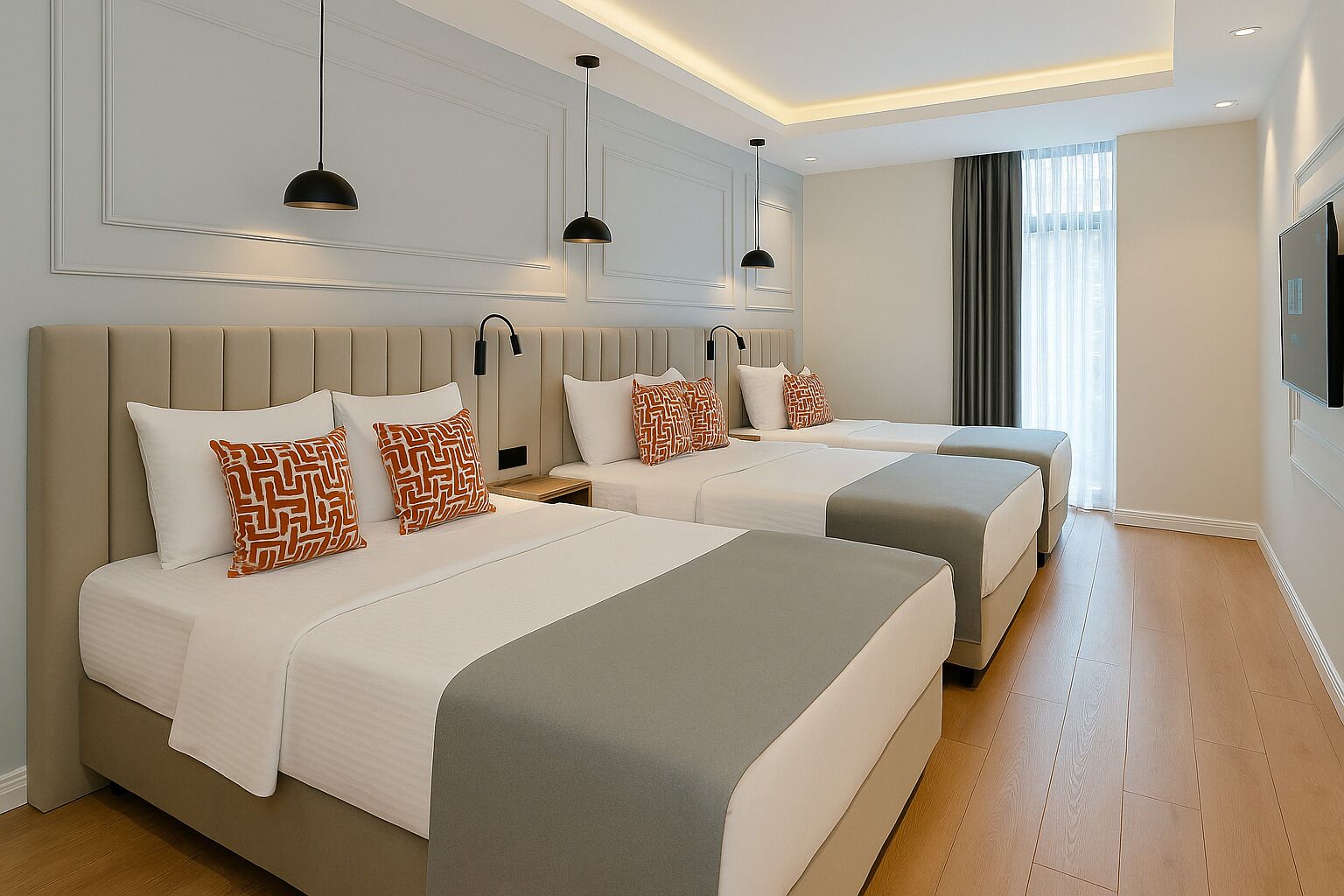 Habitación cuádruple | Minibar, caja de seguridad en la habitación y insonorización 