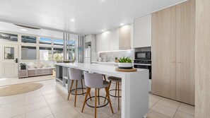 Fridge, microwave, oven, dishwasher