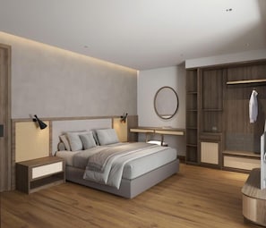 Premium bedding, memory foam beds, minibar, desk