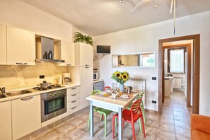 Fridge, microwave, oven, coffee/tea maker