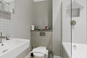 Hair dryer, towels, toilet paper