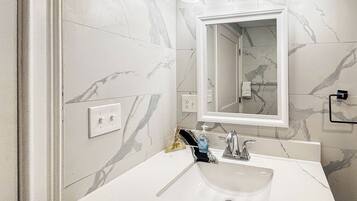 Hair dryer, towels, toilet paper